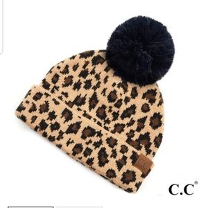 C.C.Beanie Leopard Beanie with Black Pompom